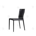 Black saddle leather armless dining chairs